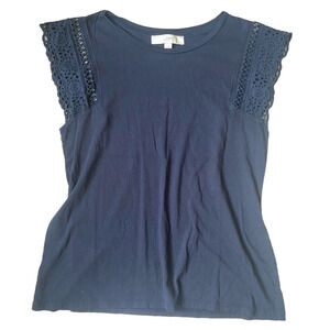 LOFT Dark Blue Lace Sleeve Blouse